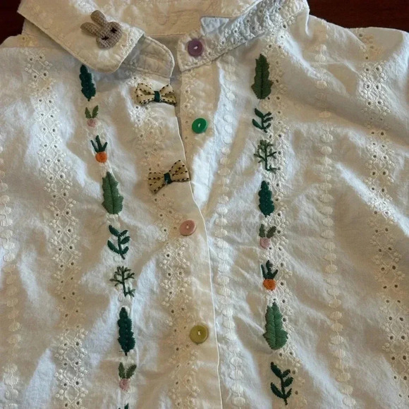 Tops - Vintage Inspired Eyelet Blouse with Embroidery